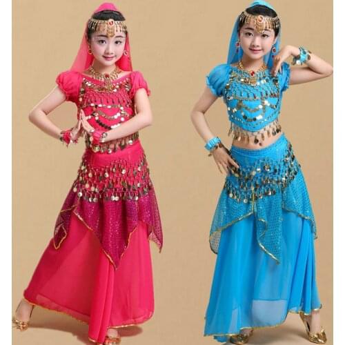 Children Belly Dance Costume Kids Indian Dance Dress Child Bollywood Dance Costumes for Girl Performance Dance Wear 6 Colors