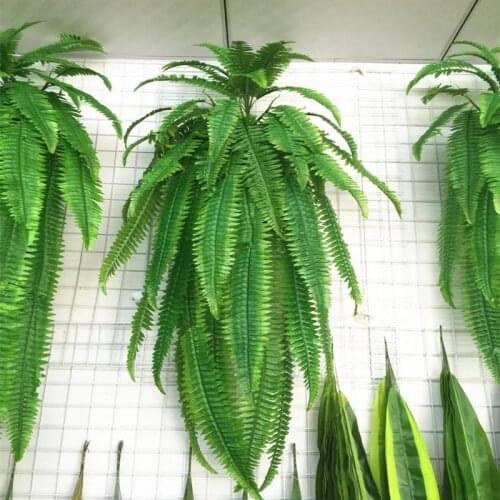 95-120cm Long Artificial Green Persian Grass Leaves Plants Home Garden Wall Decoration Large Hanging Fake Plants