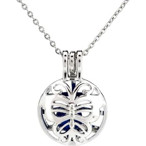 K805 Silver Butterfly Beads Cage Pendant Pearl Aroma Essential Oil Diffuser Locket Necklace