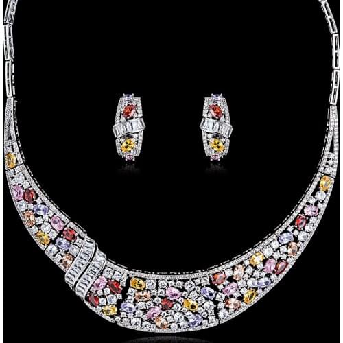 Crystal CZ Cubic Zirconia Bridal Wedding Necklace Earring Set Jewelry Sets for Women Accessories CN10092