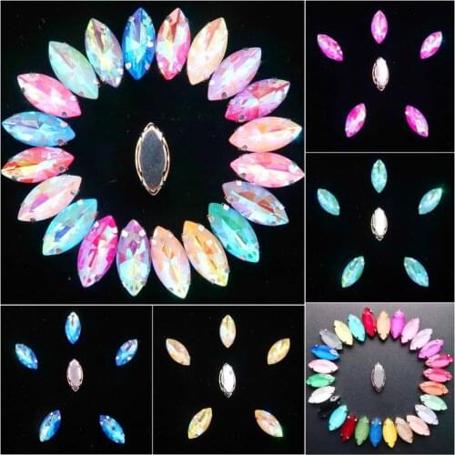 Horse eye shape jelly candy & AB colors glass Crystal Silver claw settings 7*15mm 20pcs/p Sew on rhinestone wedding dress diy
