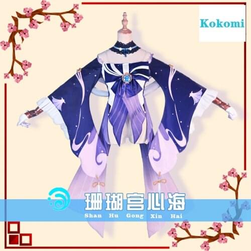 Sangonomiya Kokomi Cosplay Dress Game Genshin Imapct Costumes Anime Girl Maid Clothes Lolita Jumpsuit Gloves Bracelet Streamer