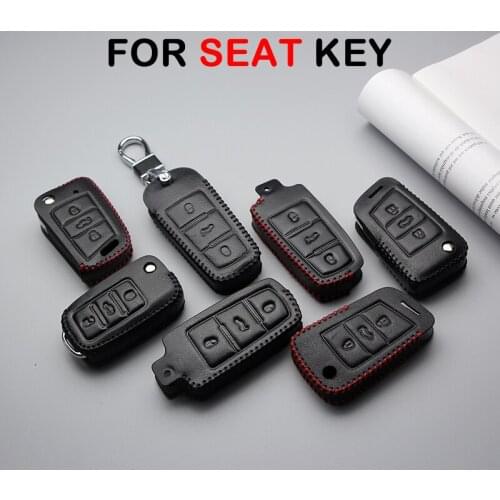 KUKAKEY Leather Car Key Cover Case For Seat Leon Ibiza MK2 MK3 5F 6L 6J FR Ateca Altea Auto Key Bag Shell Skin Car Styling