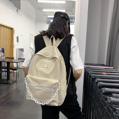Fashion Women Backpack New Embroidery Flower Stylish Unisex Bagpack Chain Design Large Capacity Women and Men Backpack Nylon Bag