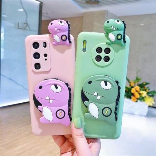 Cartoon PAPA Dinosaur Makeup Mirror Case for Oneplus Nord 8T 7 Pro 7T 6 6T 5 5T Soft TPU Stand Cover