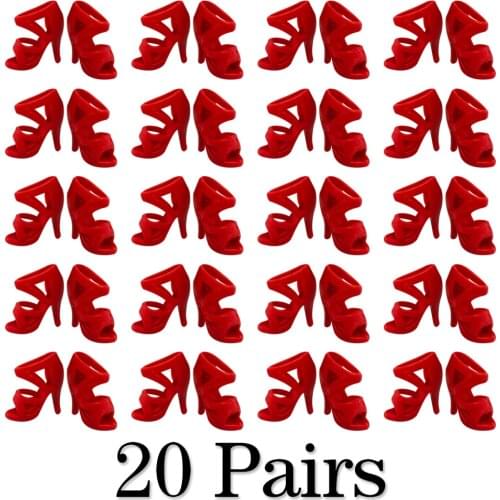NK 20 pairs/Set Doll Accessories Red Shoes Cute Heels Fashion Sandals For Barbie Doll High Quality Baby Toy 20P6X