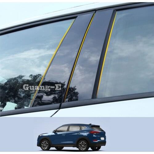 For Hyundai Tucson 2015-2021 Car PC Material Pillar Post Cover Door Trim Window Piano Black Molding Sticker Plate
