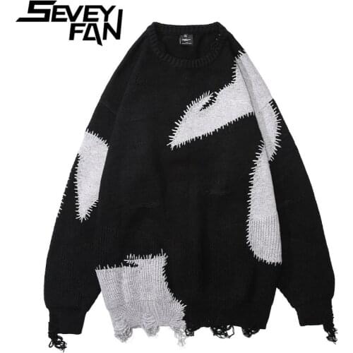 2021New Hollow Stitching Sweater Mens Ripped Woolen Knit Sweater Jacket Mens and Womens Sweaters