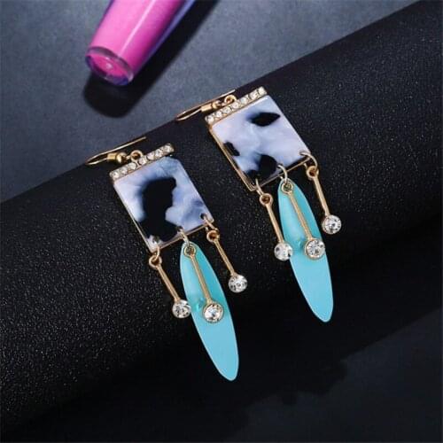 New Design Resin Feather Charm Brincos Gold Color Rhinestone Acrylic Earring For Women Jewelry Drop Bead Tassel Earrings Gifts