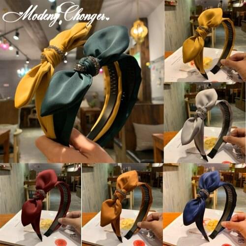 Rabbit Ears Cloth Bow Headband For Women Girls Hair Hoop Rhinestone Toothed Slip Korean Boutique Hairbands New Hair Accessories