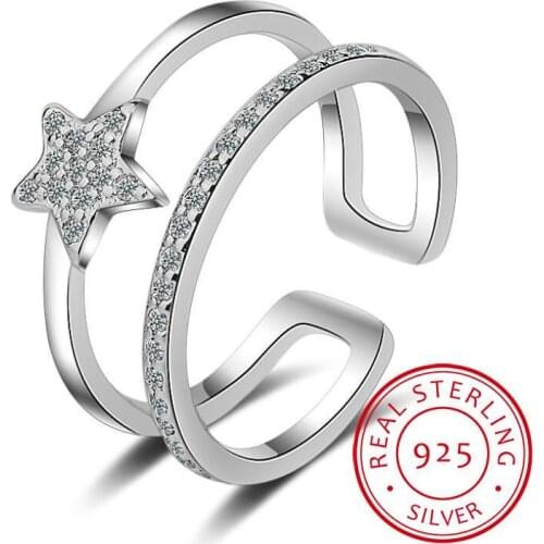 Dazzling Micro Cz Star 925 Sterling Silver Ring For Women Multi-layer Opening Index Finger Rings S-r342