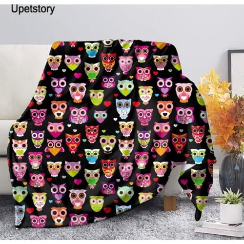 Upetstory Cartoon Owl Printed Sherpa Blanket Couch Quilt Cover Travel Bedding Velvet Plush Throw Fleece Blanket Bedspread Adults