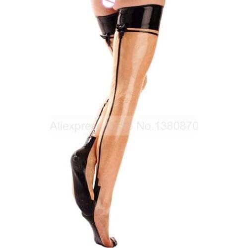 Transparent Latex Stockings with Bow Trims Sexy Latex Stockings Unisex Rubber Latex Lingerie S-LA005