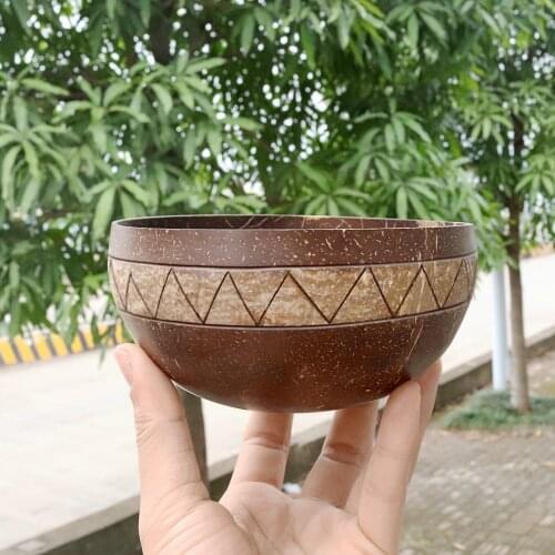 Handmade Creative Coconut Shell Bowl, Carved Coconut Bowl, Home Decoration Storage Salad Bowl
