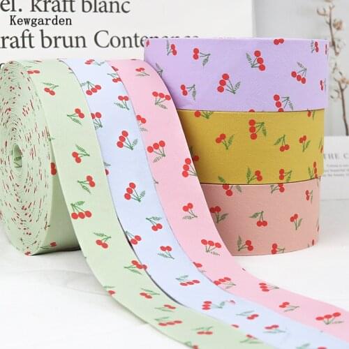 Kewgarden Fruit Cherry Fabric Layering Cloth Ribbon 10mm 25mm 38mm 1-1/2" 1" 3/8" Handmade Tape DIY Hairbow Accessories 10 Yards