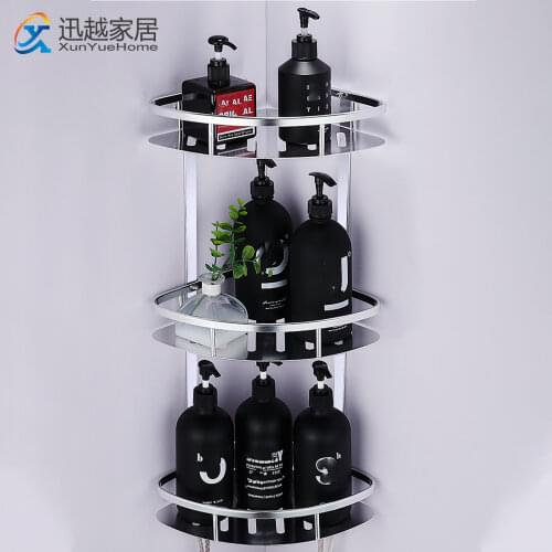 Corner Shower Shelves Matte Silver Aluminum Triangular Basket Shampoo Holder Wall Hanger Storage Rack For Bathroom Kitchen