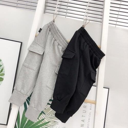 Spring New Kids Trousers 2021 Baby Boys Casual Cotton Cargo Pants Fashion Pockets Solid Loose Childrens Pants Boy Soft Trousers