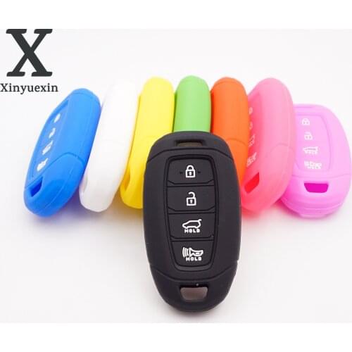 Xinyuexin 4 Buttons Silicone Car Key Cover Fit for Hyundai Kona Smart Car Remote Protection Cover Skin Jacket Car Style