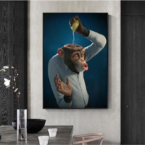 Monkey Funny Lemon Juice in Head Abstract Painting Smoking Wall Art Canvas Prints Home Decor For Living Room Home Decoration