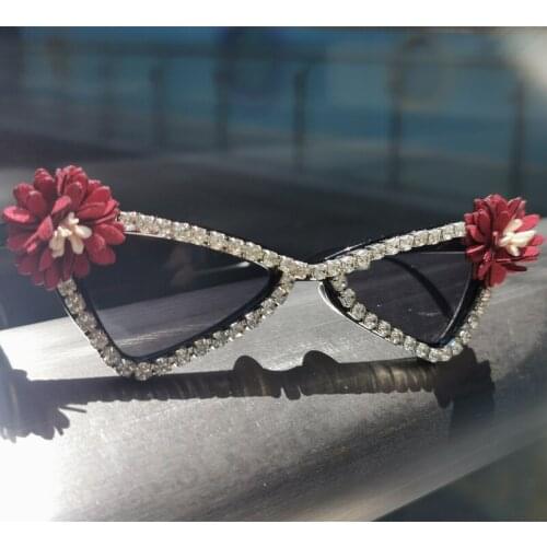 ZAOLIHU Samll Cat Eye Kids Sunglasses Red Leather Flower Baby Shades Gorgeous Crystal Children Sun Glasses Cute Gafas De Sol