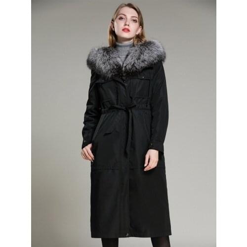 Real Coat Jackets Women 2020 Winter Warm Long Parka Natural Big Fur Hooded Black Overcoat ropa chaqueta mujer Plus Size XXXL