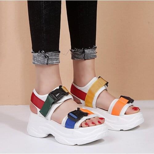 Dropshipping 2019 New Fashion Women Platform Sandals Ladies Casual Peep-toe Wedges Shoes Woman Sandalias Mujer Black White