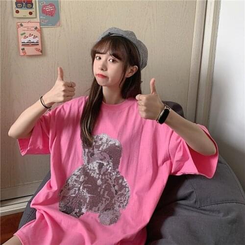 Womens T-shirts Tops Japanese Kawaii Ladies Ulzzang Lazy Bear Loose Casual T-shirt Female Korean Harajuku Clothes For Women