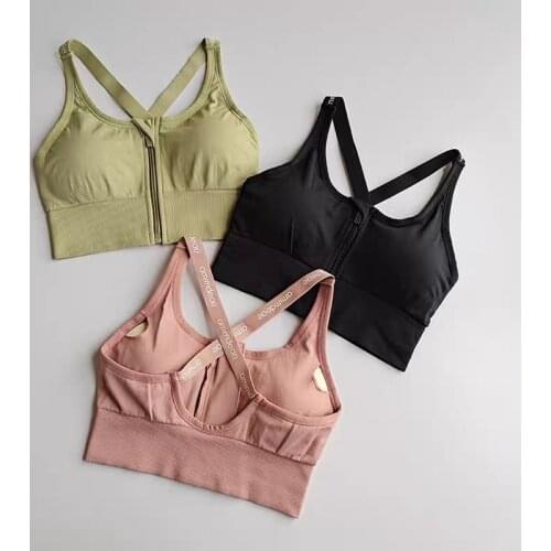 Women Zipper Sports Bra Quick Dry Padded Shockproof Gym Fitness Running Sport Brassiere Tops Push Up Bras Crop Top Yoga Bra