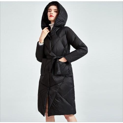 Womens Winter hooded Down Coats Stand Collar Long Sleeves jacket White Duck Down Overcoat Outerwear female clothes jackets coat