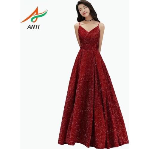 ANTI Vintage Burgundy Long Prom Dresses 2019 New Backless V-Neck Sequined Special Occasion Gowns vestidos de gala Custom LM219