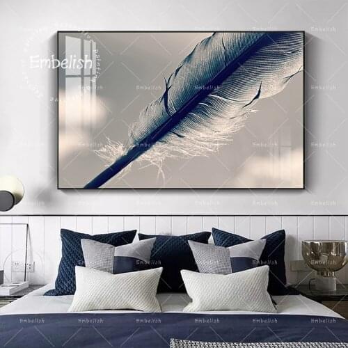 1 Pieces Black And White Beautiful Feathers Modern Artworks For Living Room Wall Art Posters HD Spray On Canvas Oil Paintings