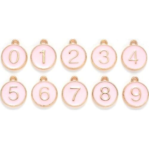 10pcs/set Light Gold Plated Alloy Number Enamel Charms Flat Round Digital 0-9 Charms Earrings Jewelry Keychain Pendent DIY
