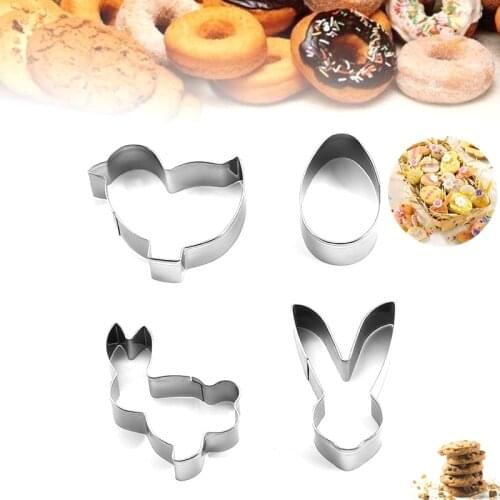 4pcs/Set Stainless Steel Biscuit Cookie Mold Easter rabbit egg 3D Cookie Cutter DIY Baking Decor Pastry Modelling Tools