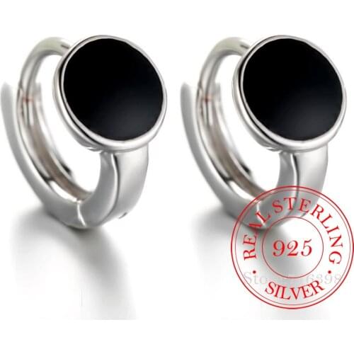 925 Sterling Silver Piercing Black Round Charm Stud Earrings for Women Girls Wedding Party Gift Femme Jewelry pendientes eh1418