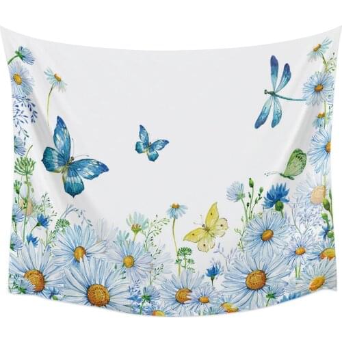 Watercolor Flowers Butterfly Dragonfly Tapestry Wall Hanging Home Wall Decor Blanket Bedroom Tapestry Yoga Mat