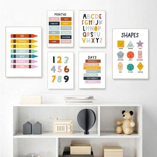 Alphabet Number Shape Colour Nursery Educational Wall Art Canvas Painting Nordic Posters And Prints Decor Pictures For Kids Room