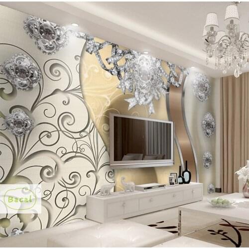 Bacal Custom Photo Wallpaper 3D Embossed Gold Jewelry Flower Mural Modern Living Room TV Background Wall Painting Luxury Decor
