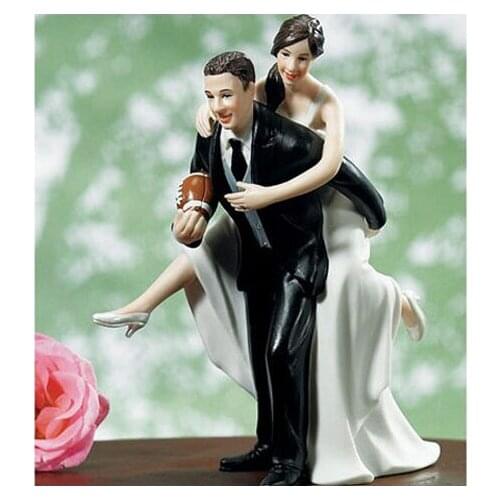 Free Shipping Football/Rugby Wedding Cake Topper Bride & Groom Resin Cake Topper Decoration