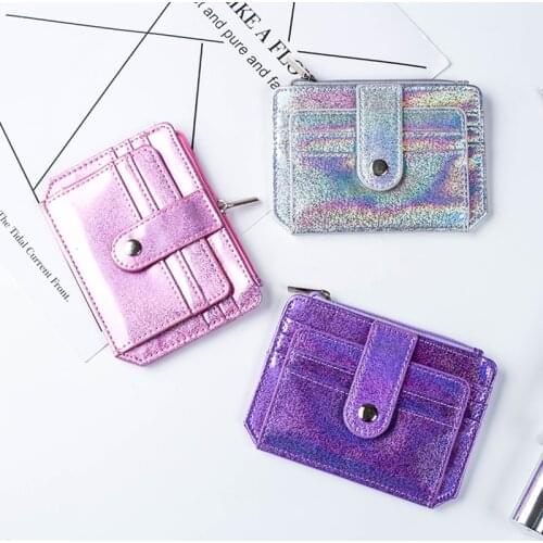 Glitter Transparent Purse Fashion ID Card Holder Wallets Photo Folder Mini Laser Purse Women Clutch Wallet Slim Fashion