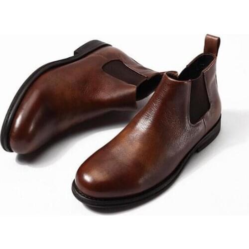 Winter Fashion chelsea boots Classics Ankle Mens Boots Slip on Martin boots Genuine Leather Short Boots for men