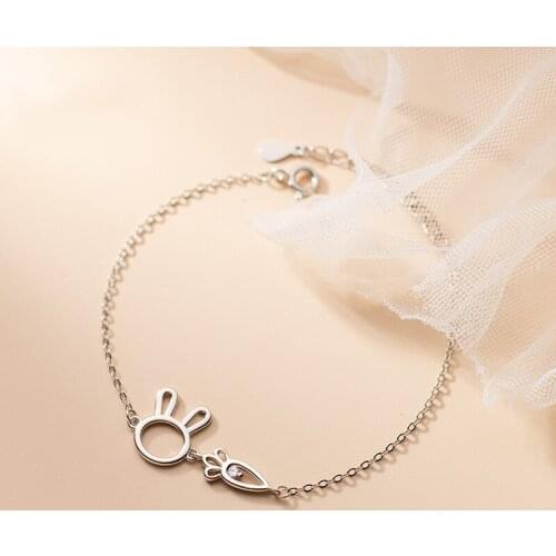 925 Sterling Silver Carrot & Rabbit Cute Bracelet For Daughter Kids Girls Summer Fashion Jewelry Gifts