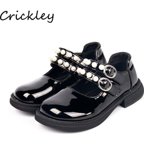 Pearl PU Leather Children Shoes Princess Buckle Mary Janes Shoes For Girls Party Soft Sole Anti Slip Hook Loop Kids Flats