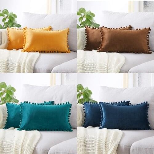 Throw Pillow 30x50cm Soft Velvet Pillow Covers with Balls Pompom Ball Cushion Covers Pillow Case Sofa Decoration Bedroom Decor