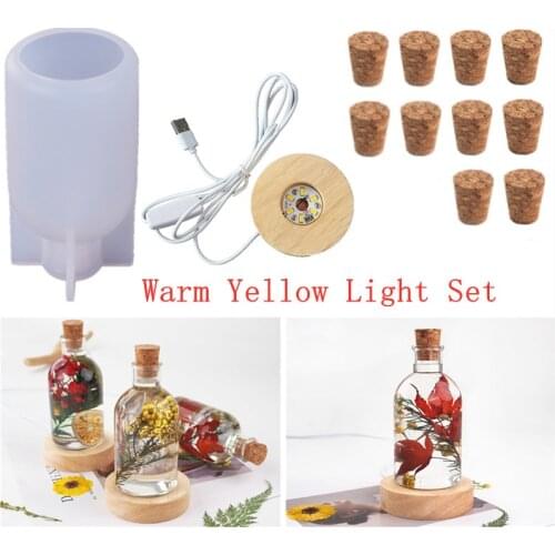 DIY Crystal Epoxy Resin Mold Led Night Lamp Seat Bottle Mirror Silicone Mold Table Night Light Holder Decoration Set Molds