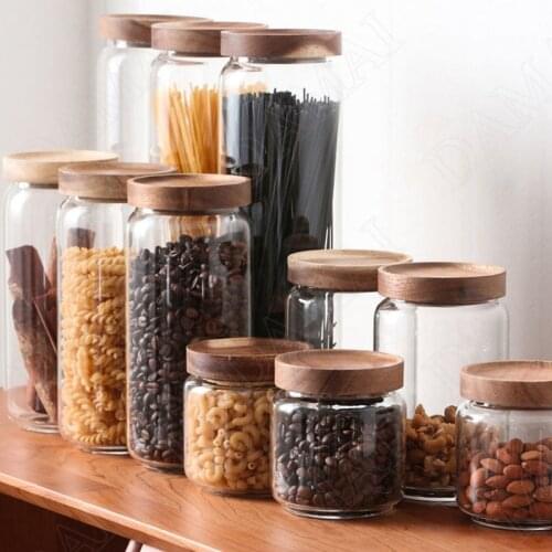 European Glass Storage Jars with Lid Transparent Cereal Dispenser Kitchen Spices Organizer Tank Coffee Table Desktop Tea Tins