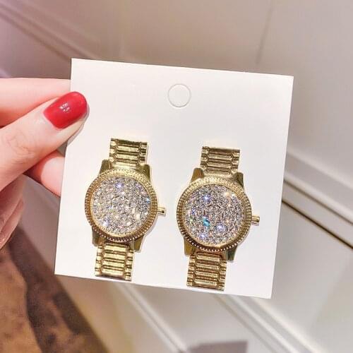 Personality Rhinestone Watch Earrings Temperament Simple Fashion Sense European And American 2021 New Trend Earrings For Women