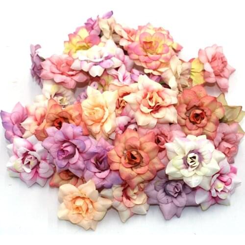 New 20Pcs Artificial Flower 4.5 cm Retro Silk Rose Head Wedding Home New Year Decoration DIY Garland Scrapbook Gift Box Craft Fl