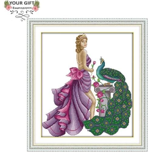 Joy Sunday RA140 Counted and Stamped Home Decor Model And Peacock Needlework Needlepoint Embroidery DIY Cross Stitch kits
