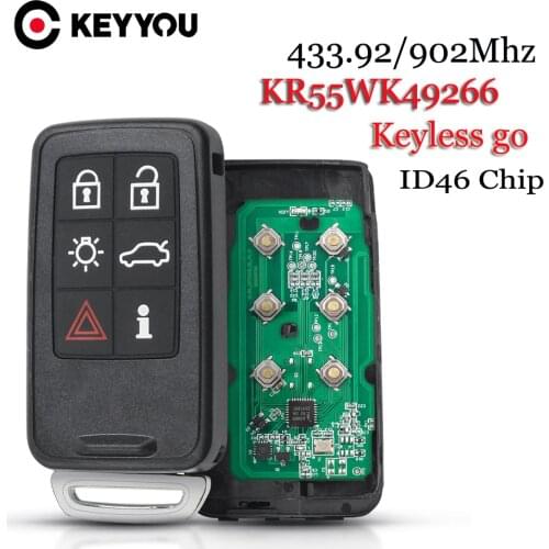 KEYYOU For Volvo S40 S60 S60L S80 V40 V60 XC60 XC70 6 Buttons Smart Key KR55WK49264 Smart Remote Car Key 434Mhz 902MHz 2007-2013