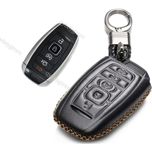 Leather Remote Start Car Key Case Cover Protector Holder Auto Accessories Shell For Lincoln MKC MKZ MKX Navigator Continental